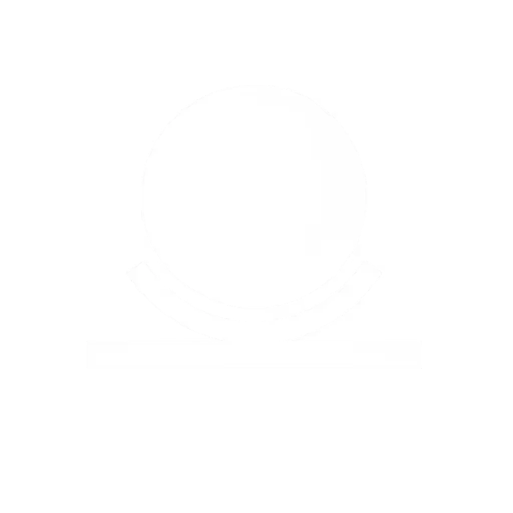 A white circle above a curved line and a horizontal line on a black background, forming a minimalist, abstract design.