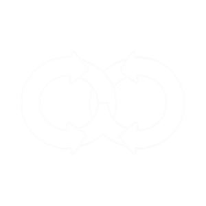 Two circular arrows overlap in the center, each forming a loop and pointing clockwise, set against a plain white background.