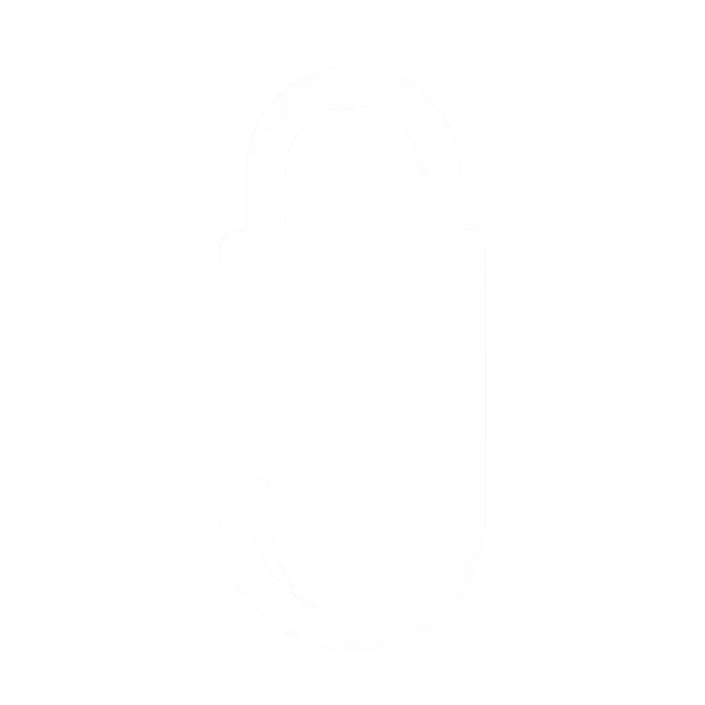 A simple, white padlock icon with a closed shackle on a black background.